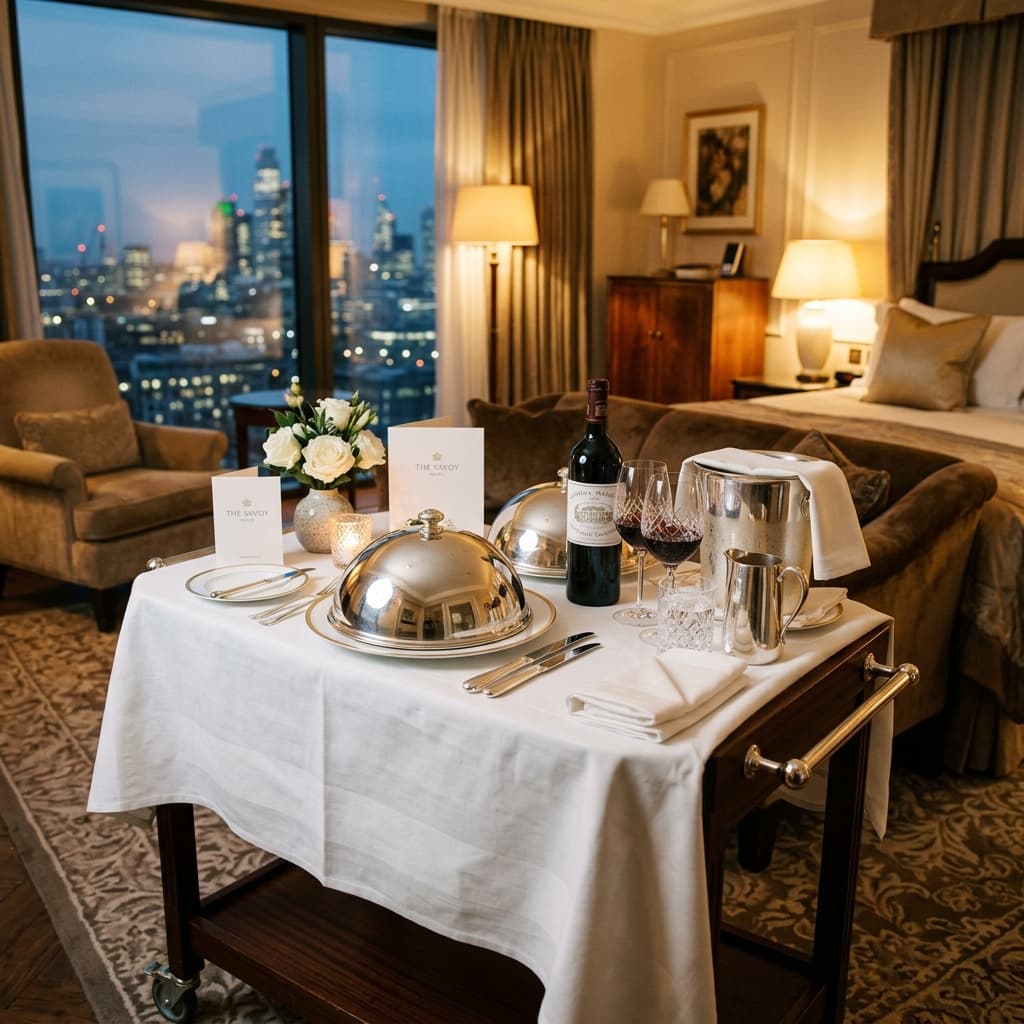 Elegant in-room dining trolley with gourmet food service