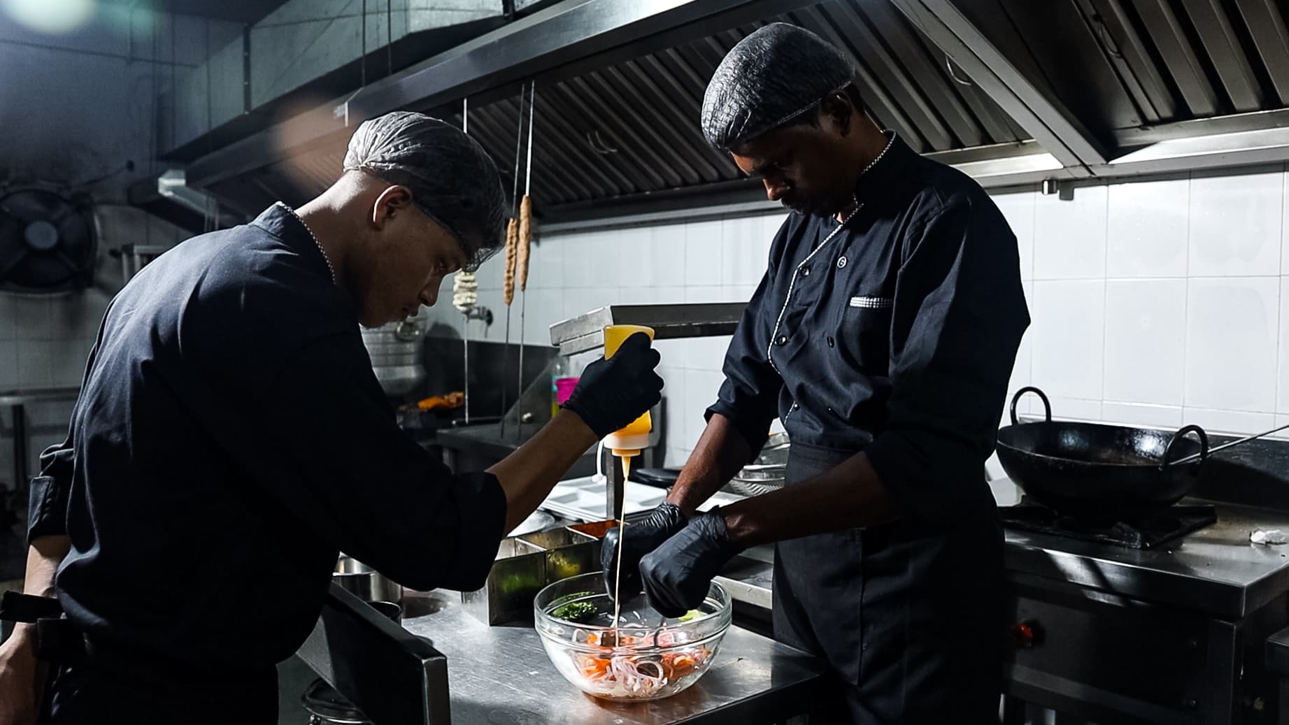 Structured and clean luxury catering kitchen staff