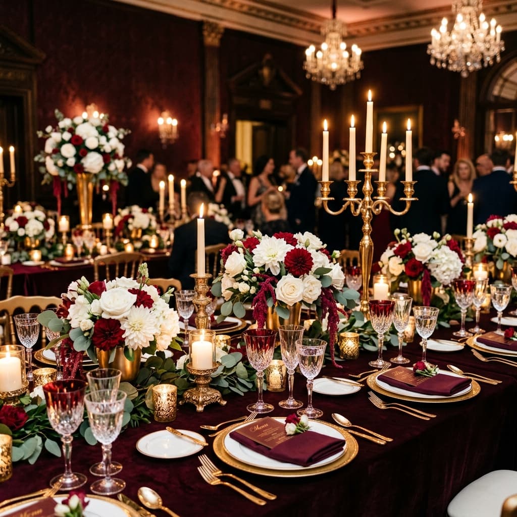 Luxury wedding dining table with floral arrangements